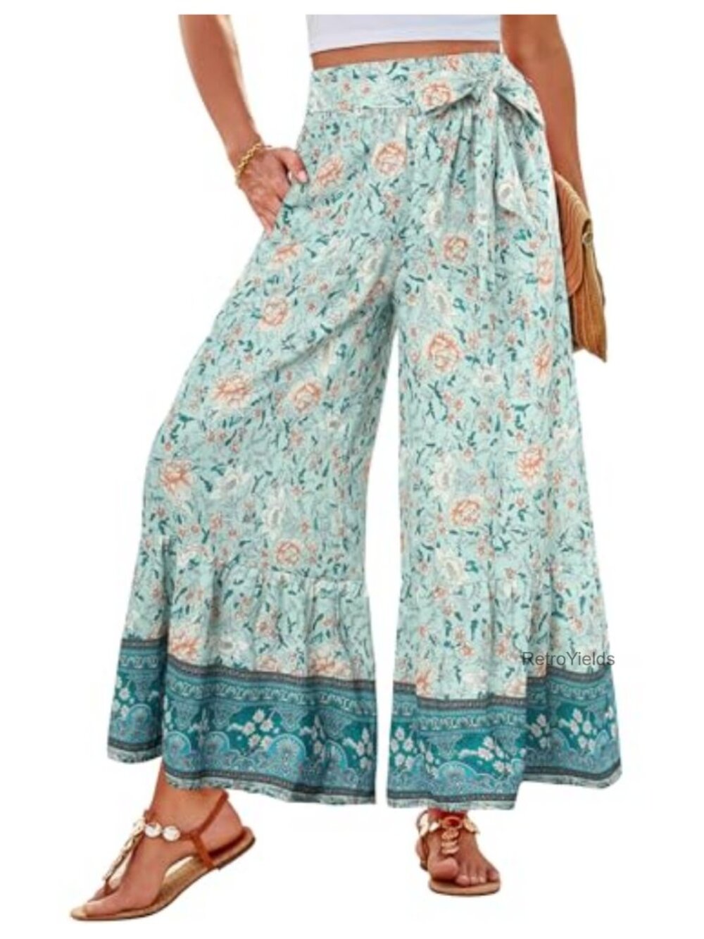 Wide Leg Palazzo Pants High Waist Flowy Beach Trousers